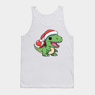 Kawaii T-Rex Dinosaur in Christmas Hat - Perfect for Dino Lovers Tank Top